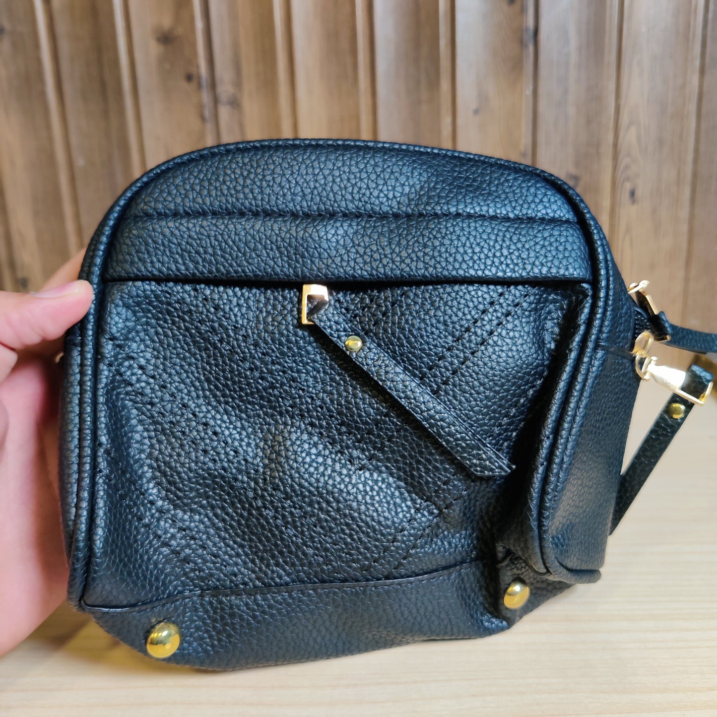 Black Leather Bag With Straps #629