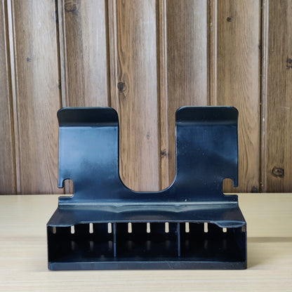 Black plastic wall-mounted hair dryer holder and styling tool organizer.#2332