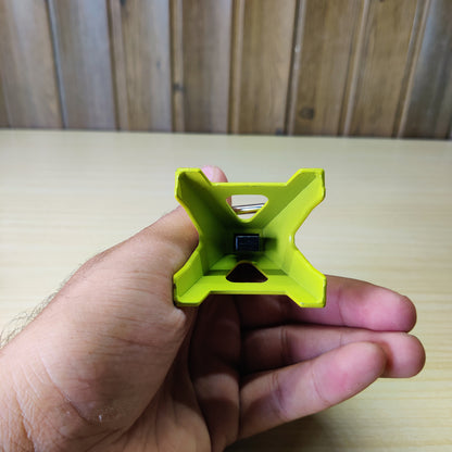 Miniature yellow metal jack stand designed as a decorative accessory for 1/10 scale RC rock crawler cars#2305