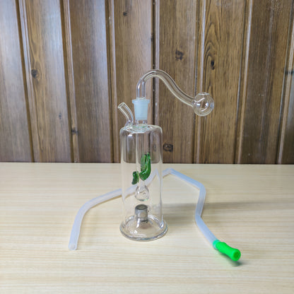 compact glass water pipe and oil burner set featuring a color-changing LED light in the base and a flexible hose.#2088