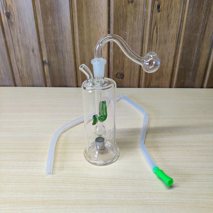 compact glass water pipe and oil burner set featuring a color-changing LED light in the base and a flexible hose.#2088
