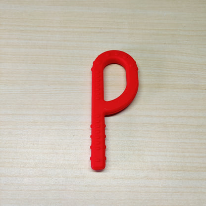 Red P-shaped Chewy Tube oral motor tool.#2538