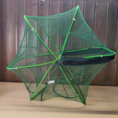 Foldable umbrella-style fishing net trap designed for catching fish, crabs, and shrimp.#2444