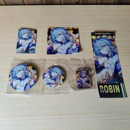 Honkai: Star Rail character merchandise featuring Robin. keychain and badges #3130