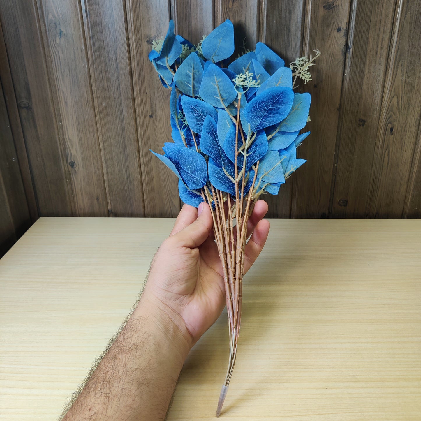 Artificial stems feature navy blue silk leaves#4898