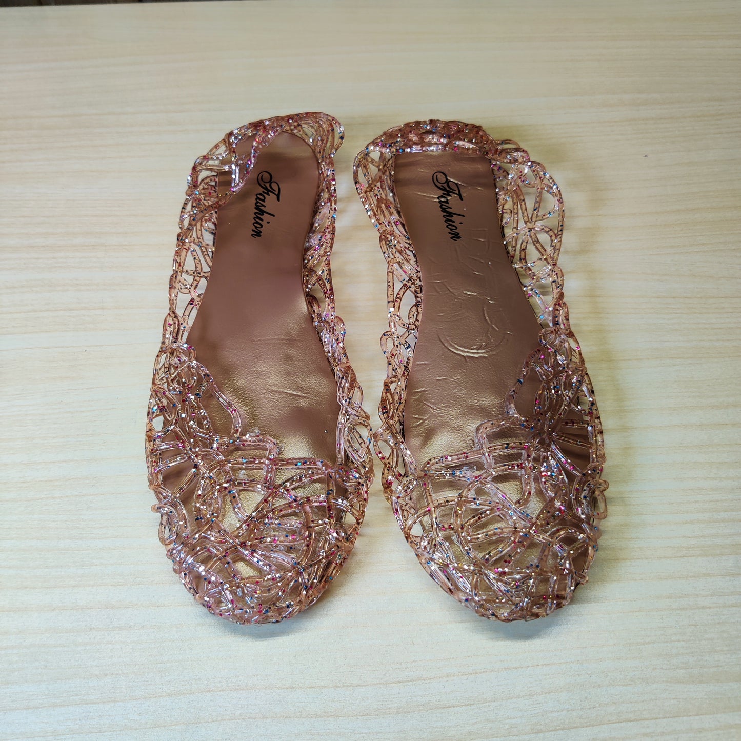Rose Gold glitter jelly sandals #4998