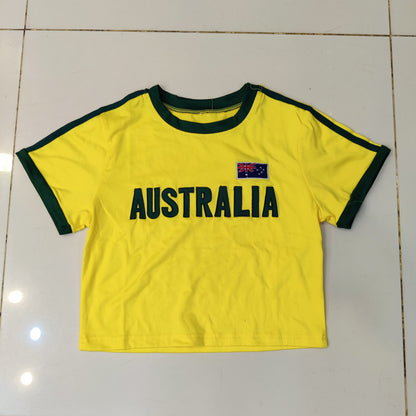 Women's Yellow and Green Australia  Crop-top #8058
