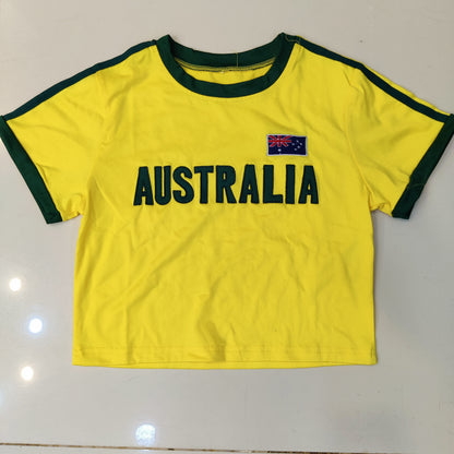 Women's Yellow and Green Australia  Crop-top #8058