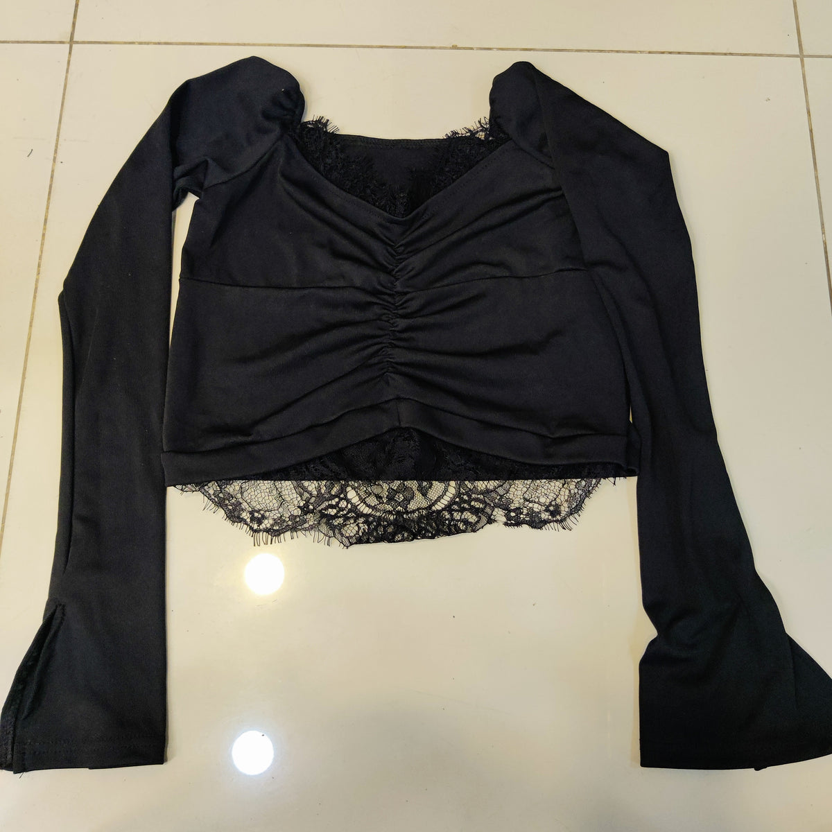 SHEIN Black long-sleeve crop Top  #8087