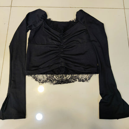 SHEIN Black long-sleeve crop Top  #8087