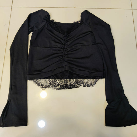 SHEIN Black long-sleeve crop Top  #8087