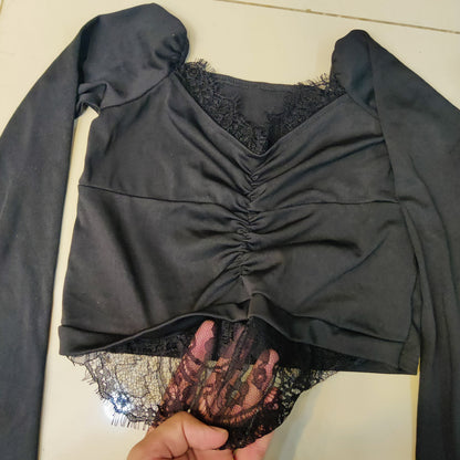 SHEIN Black long-sleeve crop Top  #8087