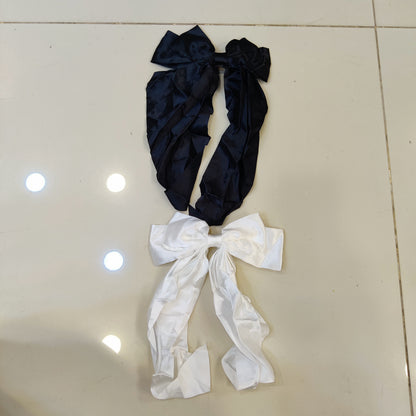 Elegant satin clips for hair bows feature long flowing ribbon #9301