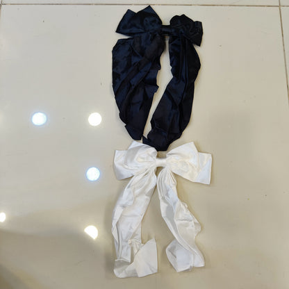 Elegant satin clips for hair bows feature long flowing ribbon #9301