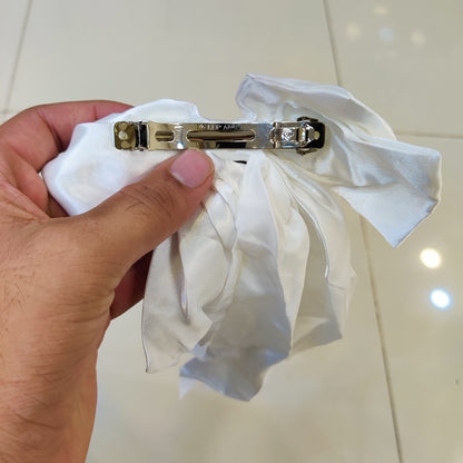 Elegant satin clips for hair bows feature long flowing ribbon #9301
