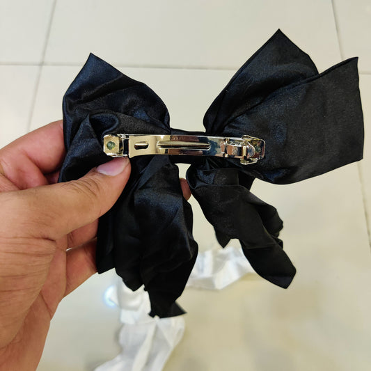 Elegant satin clips for hair bows feature long flowing ribbon #9301