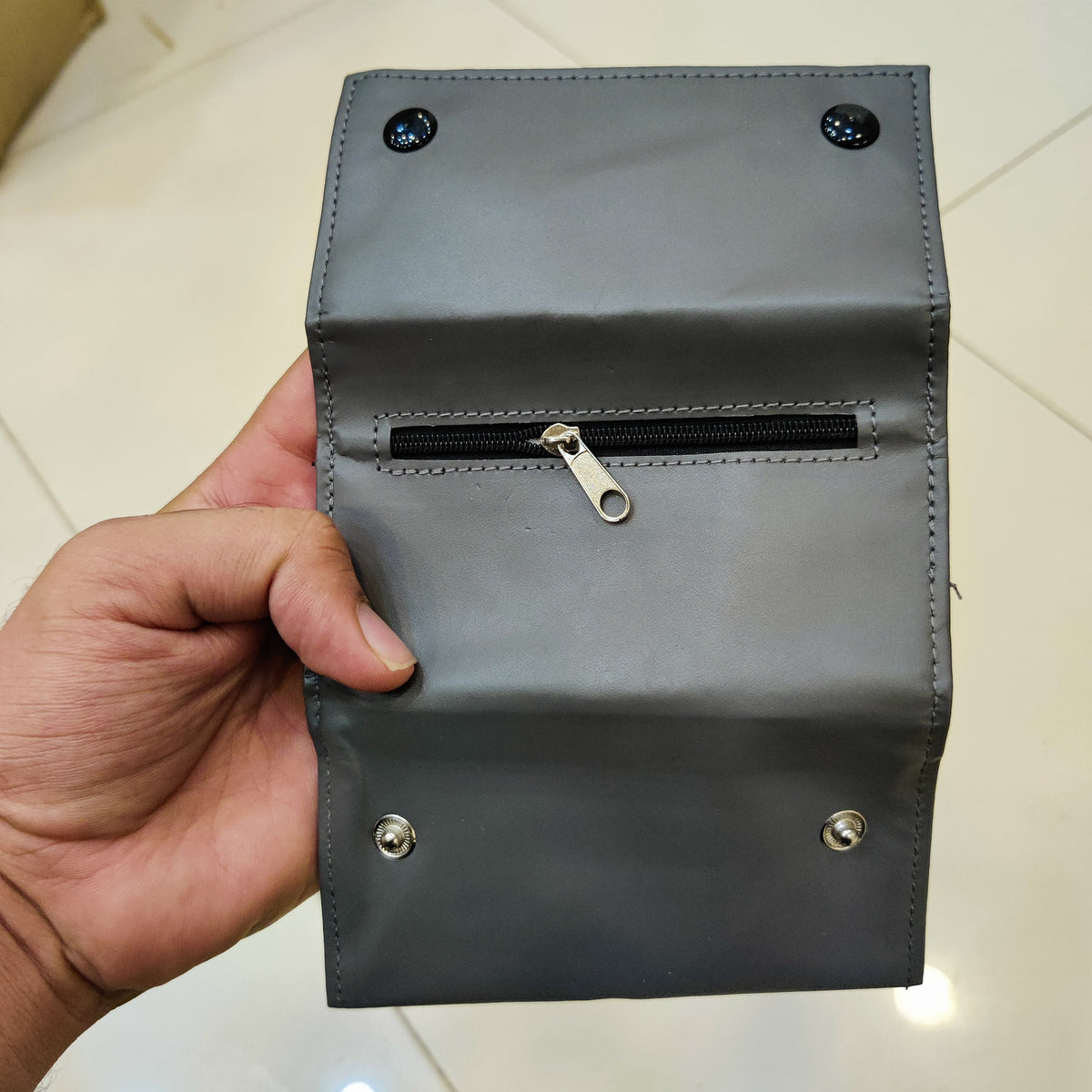 Gray faux leather tobacco pouch used for storing rolling tobacco and papers. #9228