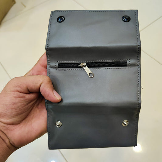 Gray faux leather tobacco pouch used for storing rolling tobacco and papers. #9228