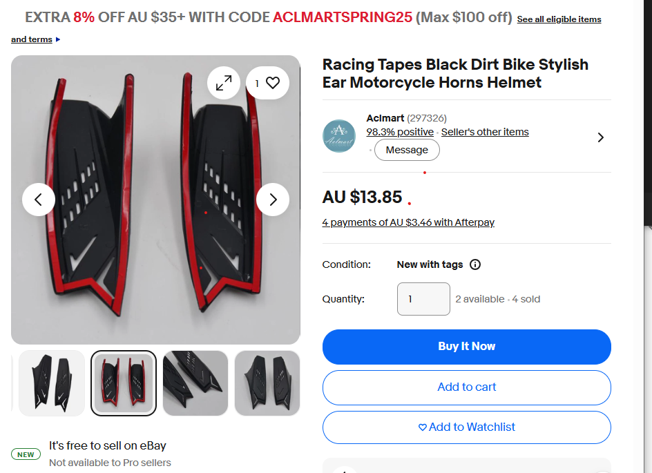 Racing Tapes Black Dirt Bike Stylish Ear Motorcycle Horns Helmet#1115