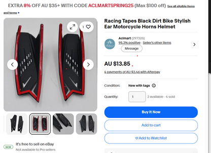 Racing Tapes Black Dirt Bike Stylish Ear Motorcycle Horns Helmet#1115
