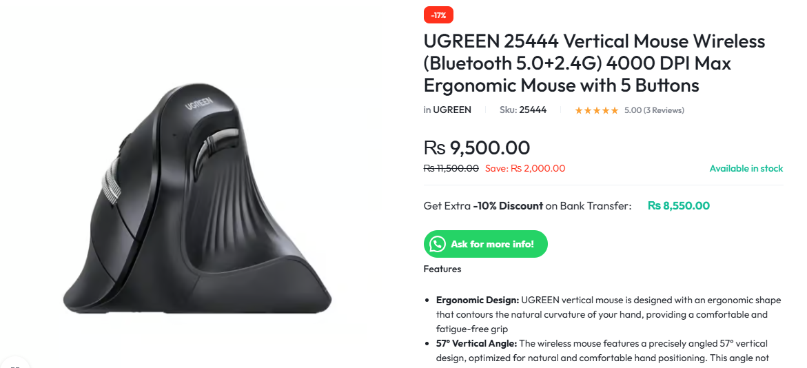 Ugreen Multi Mode Vertical Mouse #2354