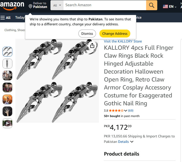 KALLORY 4pcs Full FInger Claw Rings Black Rock Hinged Adjustable Decoration Halloween Open Ring, Retro Claw Armor Cosplay Accessory Costume for Exaggerated Gothic Nail Ring #4066