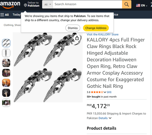 KALLORY 4pcs Full FInger Claw Rings Black Rock Hinged Adjustable Decoration Halloween Open Ring, Retro Claw Armor Cosplay Accessory Costume for Exaggerated Gothic Nail Ring #4066