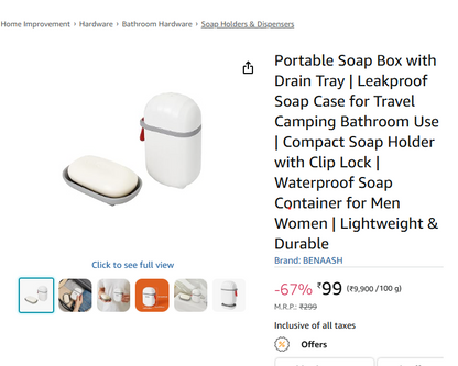 Portable Soap Box with Drain Tray | Leakproof Soap Case for Travel Camping Bathroom Use | Compact Soap Holder with Clip Lock | Waterproof Soap Container for Men Women | Lightweight & Durable #6268