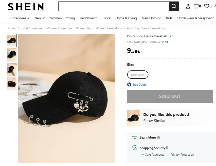Pin & Ring Decor Baseball Cap #9093