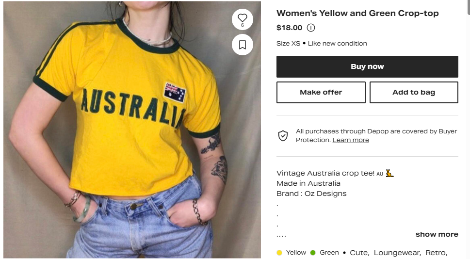 Women's Yellow and Green Australia  Crop-top #8058