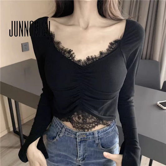 SHEIN Black long-sleeve crop Top  #8087